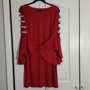 MSK bell sleeve Rhistone Triim short shift dress